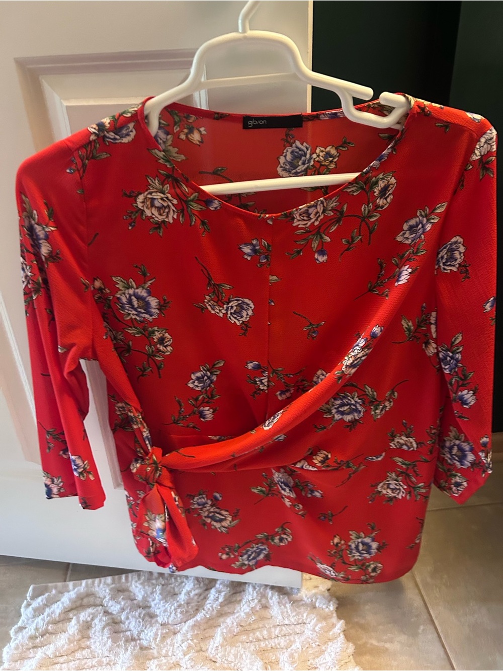 Gibson Red Floral Wrap-Tie Blouse